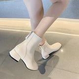 Winter New Fashionable Round Head Leather Outerwear with Back Zipper High Heel for Warm Comfortable Large Size Naked