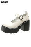 New Fashion Women's Thick Sole Round Toe High Heel Shoes with Shallow Buckle Casual Large Women's High Heel Shoes