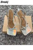 Sandals Summer High Heels Sandal Shoes Fashion Brand Strap Flip Flops Sexy Thin High Heel Pumps Square Toe Shoes