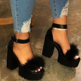 Breakj Summer New Thick Heel Sandals Women Feel A Buckle With Fur Fashion Women's