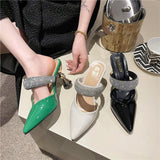 Large Size High Heels Women's New Half Slippers Pointed Heel Shoes Fashion Women Shoes Rhinestone