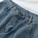 New Summer Women High Waist Blue Wide Leg Denim Shorts Casual Female Solid Color Streetwear Stright Jeans