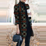 Winter New Fashion Women Stand Collar Print Jackets Casual Long Sleeves Elegant Office Lady Cardigan Slim Buttons Jackets 1020