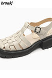 Size 34-40 Women Sandals Real Leather Rome Retro Medium Heels Shoes For Women Summer 2023 Fashion Platform