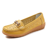 Women Casual Shoes Leather Ladies Breathable Flats Shoes Cut Out Women's Loafer Office Slip-on Moccasins Plus Size