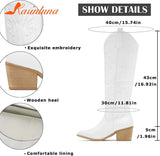 Western Boots 2023 Hot Fashion Pointed Toe Embroidery Vintage Style Country Knee-high Boots Retro Dress Comfort