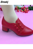 Autumn Winter Women Boots Pu Leather Solid Color Mid Chunky Heel Ankle Boots Button Pumps Shoes Warm Ladies Short
