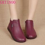 Vintage Handmade Genuine Leather Women Ankle Boots Casual Snow Boots Winter Ladies Flat Shoes Zip Rubber Botines