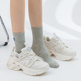 Chunky Sneakers Women'S Mesh Lace-Up Platform Shoes Round Toe Real Leather Casual Sneakers Size