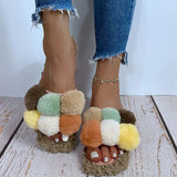 Women Fur Slippers Winter Slides Fluffy Furry Sandals Woman Flip Flops Home Slippers Hot Ladies Plush
