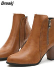 Women Ankle Boots Fashion PU leather Boots High heel 8cm Ladies shoes Side Zipper Short Boots for Women Shoes Drop