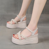 A Wedge Slippers Women Summer Glitter Slides Platform High-Heeled Shoes Lady Pantofle Soft Jelly 2024 Crystal Rubber