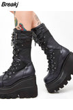 Dropship Brand Design Gothic Platform Mid-Calf Boots 2023 Winter INS Hot Sale Comfy Woman Shoes Motorcycle