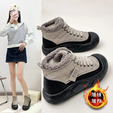 Breakj Top Shoes Women 2024 Winter New Add Velvet Cotton Shoes Versatile Student Tide Shoes Women's Thick Platform Snowshoes XT