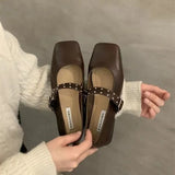 Breakj Jane Shoes Female 2024 Summer New Niche Design Sense Flat Bottom A Word Buckle Square Head Senior Sense Of Spring And Autumn Single