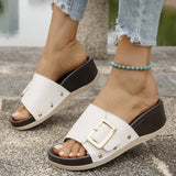 Breakj Bottom Leopard Print With Buckle Casual Slippers Women's New Fashion Pedal Large Size Fish Mouth Heel