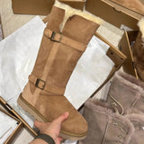 Breakj One Snow Boots Women 2025 Winter New Retro Round Head Flat Bottom Plus Velvet Tube Snow Cotton But Knee