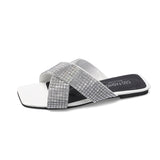 Breakj Belt Water Diamond Flat Slippers Female Foot Pedal Fashion Beach Sandals Women's Shoes