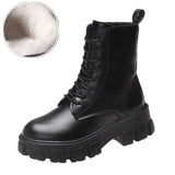Platform Ankle Boots for Women 2021 Autumn Winter Warm Plush PU Leather Botas Mujer Thick Sole Lace Up Shoes
