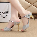 Breakj Sexy High-Heeled Women Cold Slippers With Fashion Fish Mouth Fine Heel Nightclub Sandals Large Size