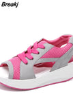 Women Sandals Platform Mesh Sandals Comfortable Sandals for Women Open Toe Casual Lace-up Sneakers Summer Female Sports