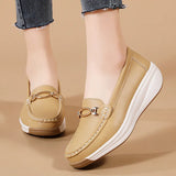 Breakj Leather Thick-Soled Mother Shoes 2024 New Women's Single Shoes Pedal Light And Anti-Slip Loose Pastry Shoes Casual Bean