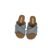 Breakj New Retro Weaving Flat Shoes Pure Color Round Head Wearing Sandals Daily Casual Fashion Commuting Slippers