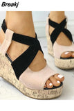 Women Sandals Summer Casual Platform Shoes Color Blocking High Wedges Heels Elegant Laides Casual Buckle Strap Chaussure