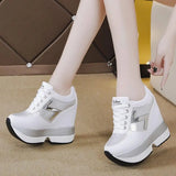 Breakj 2023 New Inner Heighten Small White Shoes Female Platform Korean Version Of Versatile Casual Shoes 12Cm Ultra High Heel Women's Singles