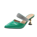 Large Size High Heels Women's New Half Slippers Pointed Heel Shoes Fashion Women Shoes Rhinestone