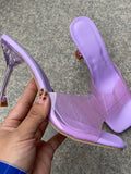 Crystal Heel Slippers Women's Summer New Fashion Wine Glass Heel Square Toe Fashion Sandals Large Size