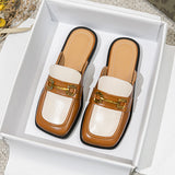 Breakj And Autumn New Bag Head Half Slippers Female British Style French Style Metal Outside Wearing A Foot Pedal Muller Shoes Large-Size