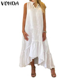 VONDA 2022 Summer Dress Women Vintage Asymmetrical Lace Maxi Long Dress Beach Robe Vestido Holiday Ruffled
