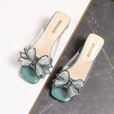 Women Sandals Pvc Crystal Flower Decoration Chunky Heel Peep Toe Brand Elegant Fashion Shoes