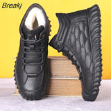Men's Snow Boots Winter Plush Warm Cotton Shoes Lace-up Non-slip Male Ankle Boots Waterproof Furry Men Leather Casual