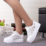 Women Shoes Fashion Summer Casual Shoes White Sneakers Cutouts Lace Canvas Hollow Breathable Platform Sneakers Tenis