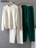 2 Pieces sweater Set Women Tracksuit o-neck Sweater + loose Trousers CHIC Pullover Sweater+ Knitted Carrot pants