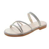 Women Slippers Flat Glitter Slides Fashion Low Pantofle Soft Jelly Luxury Summer 2023 Rubber Rome Crystal Basic
