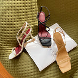 Size 34-39 Sandals Women 2023 Real Leather Ankle Strap Rome High Heels Summer Shoes For Women Elegant Party