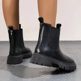 Pu Leather Thick Sole Chelsea Boots Women 2023 Retro Round Toe Platform Ankle Boots Woman Back Zipper Short Botas