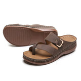 Summer Women Wedges Slippers Med Heel Platform Shoe with Metal Buckle Casual Lady Sandal