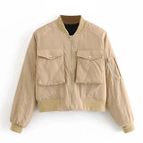 2021 Fashion Padded Bomber Jacket Women Streetwear Long Sleeve Zipper Warm Coat Autumn Winter Casual Pockets