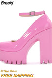 Heeled Ankle Strap Pumps Sweet Platform Pink Square Heel Woman High Heels Pumps Platform Shoes 2023 Spring Woman