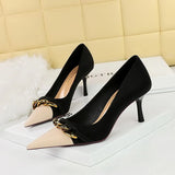 Breakj Banquet Women's Shoes With High Heel Light Color Pointed Metal Chain Decoration Fashion Single