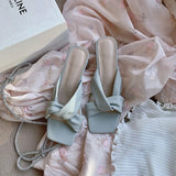 Summer New Women Shoes Fashion Simplicity Slippers Square Toe Square Heel High (5cm-8cm) Solid Color Chunky Heel