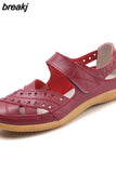 New Genuine Leather Women's Summer Sandals Cut-Outs Woman Flats Shoes Breathable Female Beach Loafers Soft Mother