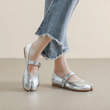 leather split toe flat shoes woman mary janes tabi ninja flats female cozy dress shoes ankle belt moccasins plus size
