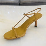 Size 34-43 Women Sandals Real Leather High Heels Summer Shoes For Women Rome Buckle Strap Sandalias Elegant