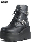 Wedges Women Ankle Boots 2023 Autumn Winter Gothic Street Comfy Fashion Cool Woman Shoes Motorcycle Boots Big Size