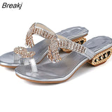 Summer Sandals Women Shoes Rhinestone Women Sandals Flat Ladies Sandals Gold Silver Shoes